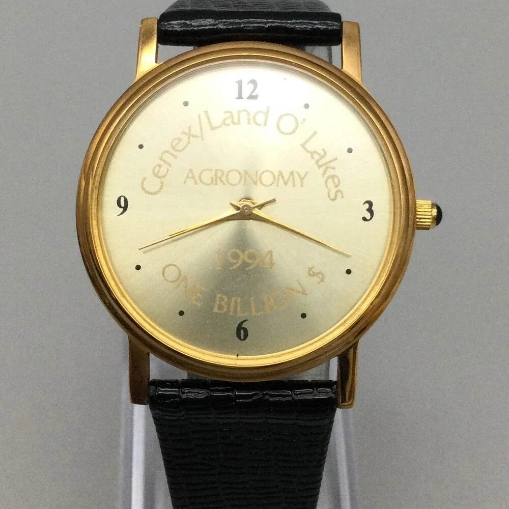 Vintage Cenex Land O' Lakes Mens Watch 33mm Gold Tone Leather 1994 New Battery